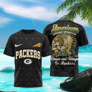 Green Bay Football Indian Chief Vintage Motorcycle T Shirt