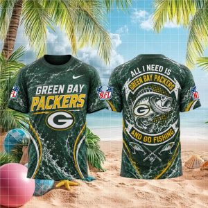Green Bay Packers All I Need Is Go Fishing 3D T Shirt