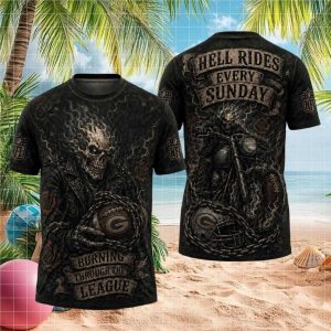 Green Bay Packers Hell Rides Every Sunday Skeleton Biker NFL Graphic T Shirt