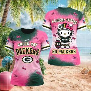 Green Bay Packers Hello Kitty Pink All Over Print Women T shirt