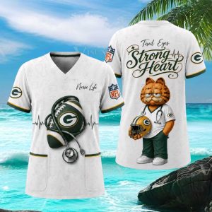 Green Bay Packers NFL Nurse Life Garfield Tired Eyes Strong Heart T Shirt