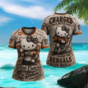 Hello Kitty Cincinnati Bengals T Shirt Too Cute To Behave Football Fan T Shirt