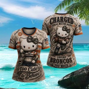 Hello Kitty Denver Broncos T Shirt Cute Barbwire Bow NFL Women's T Shirt
