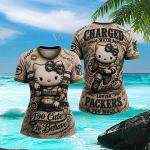 Hello Kitty Green Bay Packers T Shirt Too Cute To Behave NFL Fan Gear
