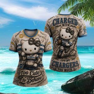 Hello Kitty LA Chargers T Shirt Edgy NFL Football Graphic T Shirt for Women