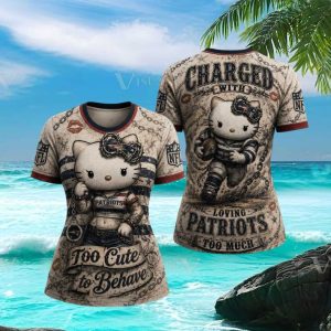 Hello Kitty New England Patriots Too Cute To Behave NFL Women's T Shirt