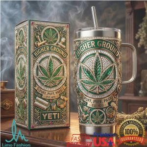 Higher Ground Puff Puff Pass Est 420 Marijuana Leaf Retro 20oz Fans Stainless Steel Insulated Tumbler
