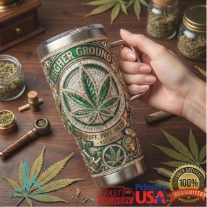 Higher Ground Puff Puff Pass Est 420 Marijuana Leaf Retro 20oz Fans Stainless Steel Insulated Tumbler