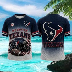 Houston Texans Football Mascot Helmet Navy Blue 3D Graphic T Shirt