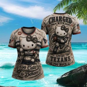Houston Texans Hello Kitty NFL T Shirt Too Cute To Behave Women's Texans T Shirt