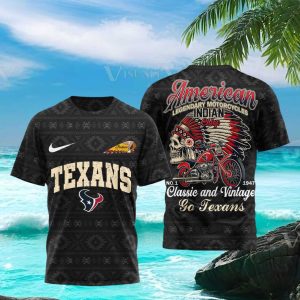 Houston Texans Indian Motorcycle Vintage Classic Graphic Apparel T Shirt