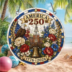 Independence Hall & Liberty Bell Stained Glass America 250 Floral DeOrnament Ornament
