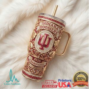 Indiana Hoosiers NCAA 2025 Champions Glitter Luxury 20oz Gift for Women Stainless Steel Insulated Tumbler