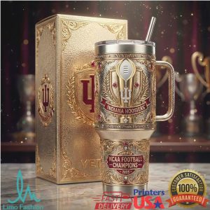 Indiana Hoosiers NCAA Football Champions 2025 Vintage Gold Style Fans Gift Stainless Steel Insulated Tumbler
