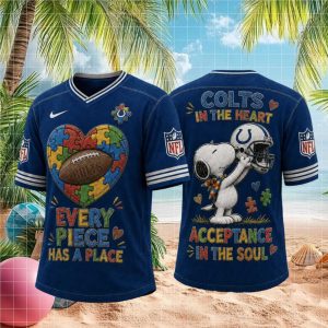 Indianapolis Football Snoopy Autism Awareness Pieces V Neck T Shirt