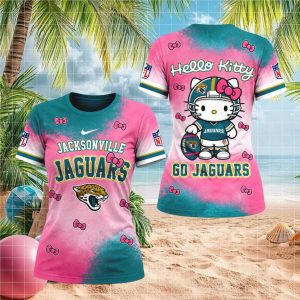 Jacksonville Jaguars Hello Kitty Pink Teal Football Women T shirt