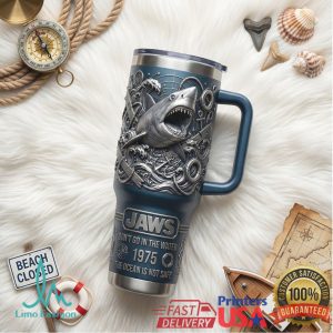 Jaws Movie 1975 Shark Attack Retro Beach 20oz Gift For Fans Stainless Steel Insulated Tumbler