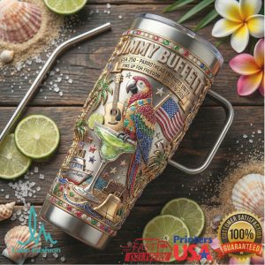 Jimmy Buffett Fins Up For Freedom Tour 2026 Margaritaville Retro Fans Stainless Steel Insulated Tumbler
