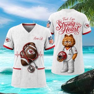 Kansas City Chiefs NFL Nurse Life Garfield Tired Eyes Strong Heart T Shirt