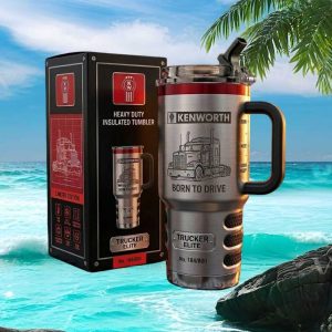 Kenworth Trucker Elite Tumbler Born To Drive Heavy Duty 40oz Insulated Semi Truck Tumbler