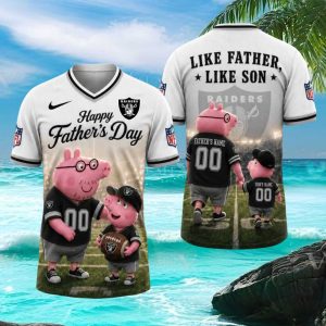 Las Vegas Raiders Custom Name Peppa Pig Father's Day NFL T Shirt