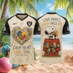 Las Vegas Raiders Snoopy Autism Awareness Calm Heart Football T Shirt