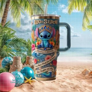 Lilo and Stitch Ohana Forever Tropical Floral 40oz Gift for Women Stainless Steel Insulated Tumbler