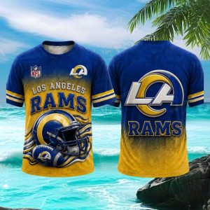 Los Angeles Rams Football Mascot Helmet Gold 3D Graphic T Shirt