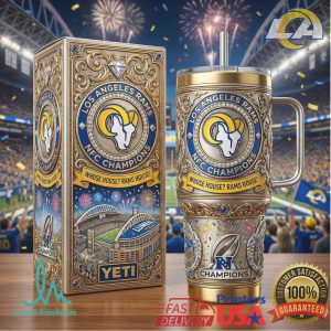 Los Angeles Rams NFC Champions Whose House Rams House Retro 20oz Fan Gifts Stainless Steel Insulated Tumbler