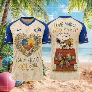 Los Angeles Rams Snoopy Autism Awareness Calm Heart Football T Shirt