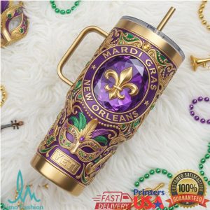 Mardi Gras New Orleans Fleur De Lis 2026 Retro Purple Gifts for Women Stainless Steel Insulated Tumbler