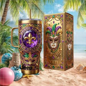 Mardi Gras New Orleans Gold Mask Jewelry Style 40oz Stainless Steel Insulated Tumbler