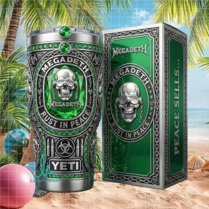 Megadeth Rust In Peace Peace Sells Green Crystal Skull Metal Stainless Steel Insulated Tumbler