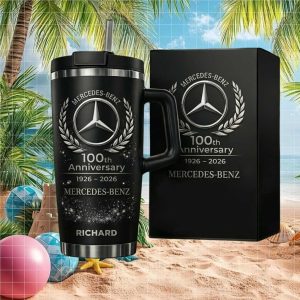 Mercedes Benz 100th Anniversary Personalized Custom Name Richard Retro 20oz Silver Stainless Steel Insulated Tumbler