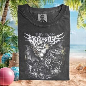 Metal Music Cat Riding Dinosaur Funny Band Style T Shirt