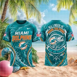 Miami Dolphins Bass Fish Wave Element 3D T Shirt