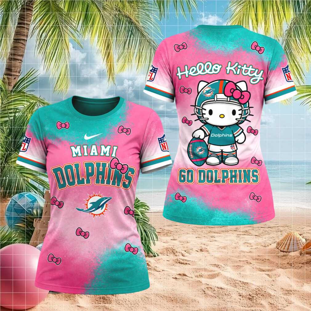 Miami Dolphins Hello Kitty Cute Pink Teal Football Women T shirt Miami Dolphins Hello Kitty Cute Pink Teal Football Women T shirt