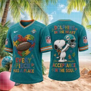 Miami Dolphins Snoopy Autism Awareness Football T Shirt