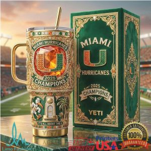 Miami Hurricanes NCAA 2025 Champions Sebastian Ibis 20oz Retro Fan Gift Stainless Steel Insulated Tumbler