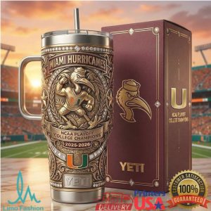 Miami Hurricanes NCAA Playoff College Champions 2025 2026 Gold Retro Gift Stainless Steel Insulated Tumbler