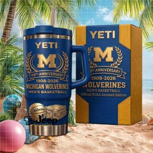 Michigan Wolverines Men’s Basketball 118th Anniversary 1908 2026 Vintage 40oz Fan Gift Stainless Steel Insulated Tumbler