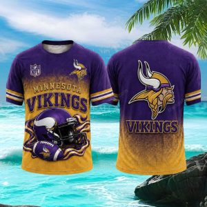 Minnesota Vikings Football Mascot Helmet Purple 3D Graphic T Shirt