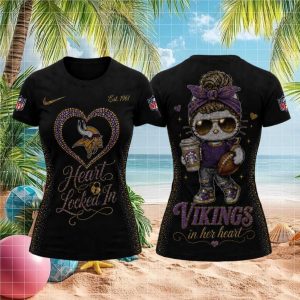 Minnesota Vikings Messy Bun Mascot Heart Graphic Football Shirt