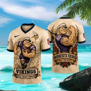 Minnesota Vikings Popeye Strong Custom Number NFL Graphic Football T Shirt