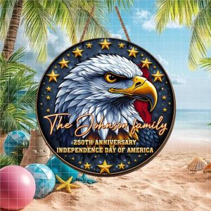 Modern Eagle Profile 250th Anniversary Custom Family Name Ornament