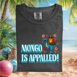 Mongo Is Appalled Cat Riding Raptor Funny Retro Gaming T Shirt