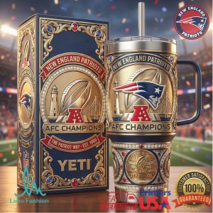New England Patriots AFC Champions 2026 Retro Gold Gifts for Football Fans Stainless Steel Insulated Tumbler