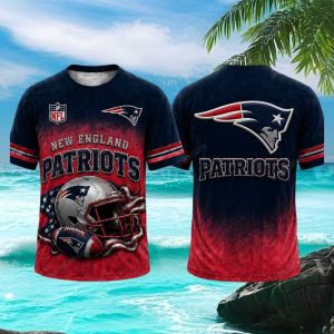 New England Patriots Football Mascot Helmet Red 3D Graphic T Shirt