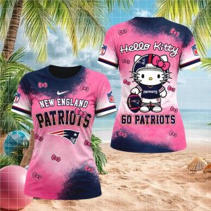 New England Patriots Hello Kitty Pink Navy Football Women T shirt