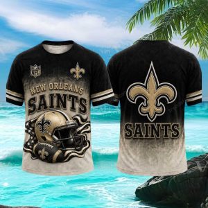 New Orleans Saints Football Fleur De Lis Helmet 3D Graphic T Shirt